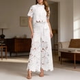 thumbnail image 2 of Lapel Hollow Out Lace Vest and Wide Leg Pants Two Piece Outfit Women Summer Solid Color Short Sleeve Turn Down Collar White XXXL, 2 of 5