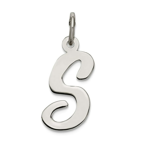 925 Sterling Silver Solid Polished Medium Script Intial S Charm 18x8mm Wide Pendant Necklace for Women