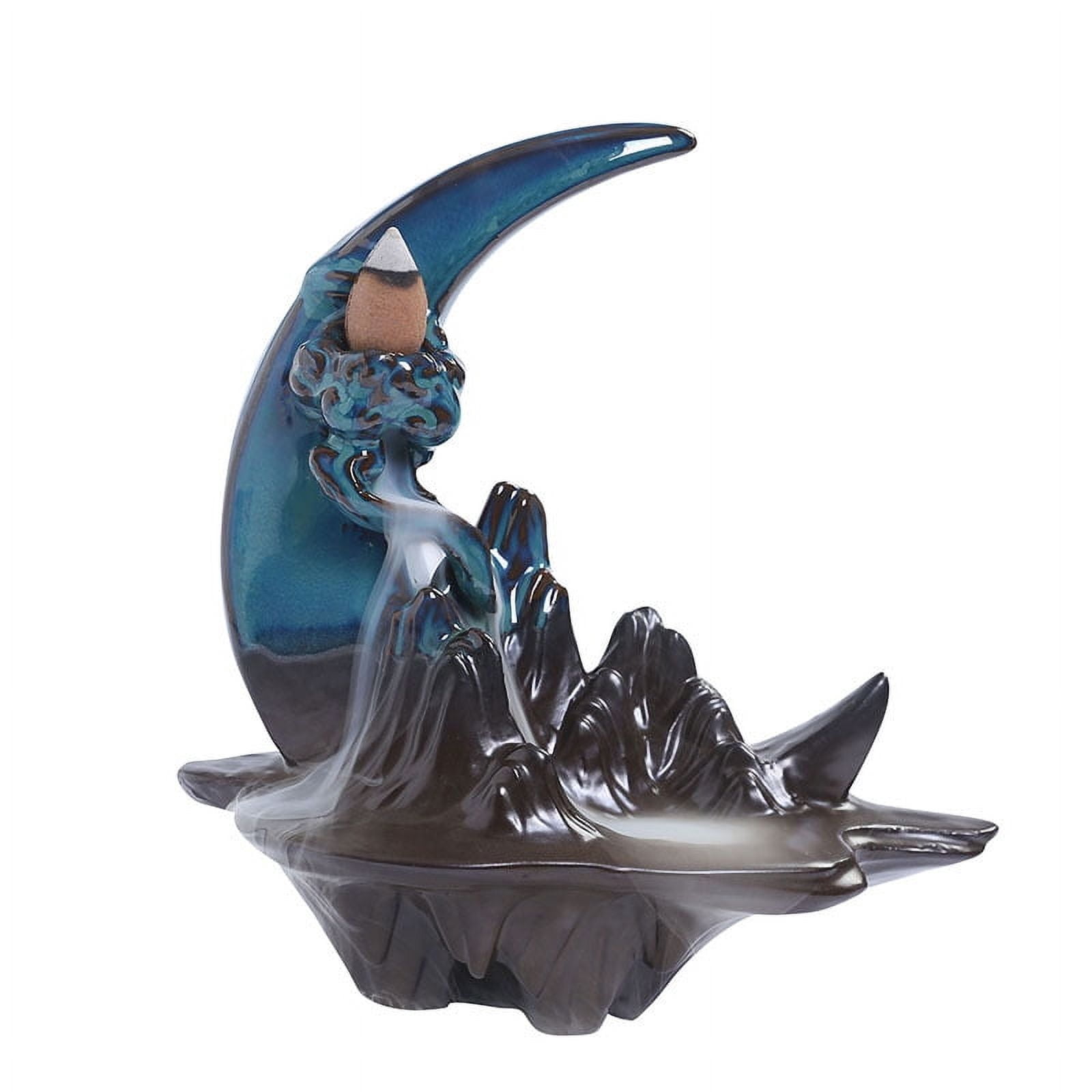 Handcrafted Backflow Incense Burner Smoke Waterfall Ceramic Moon-Shaped Incense Holder Creative Reflux Aroma Incense Holder Home Decor