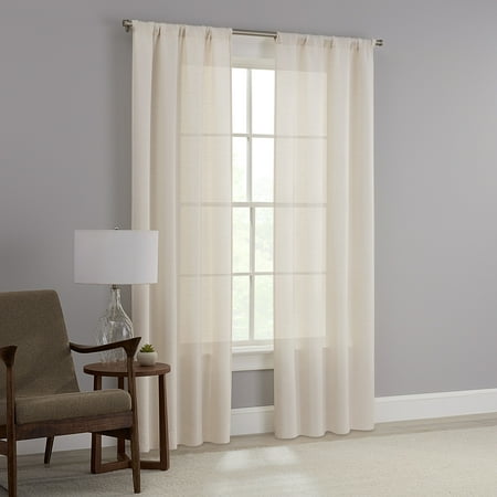 Mainstays Como Elegant Textured Light Filtering Rod Pocket Curtain Panel Pair  37x84  Beige