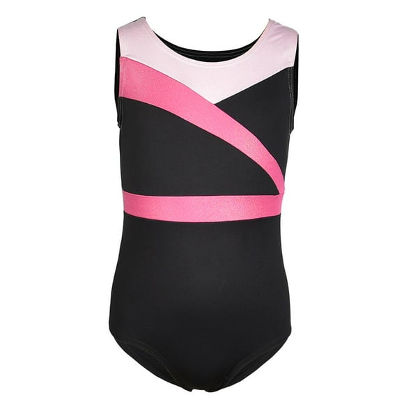 Leotardos de Baile de Ballet de Gimnasia Brillante para Niñas Y , Sin Mangas, Color Negro, Color Rosa, Diseño Empalmado, Traje de Gimnasio Deport 5-7 años Yinane Leotardos de gimnasia para niñas