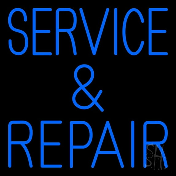 Blue Service And Repair 1 LED Neon Sign 16 x 16 - inches, Clear Edge Cut Acrylic Backing, with Dimmer - Bright and Premium built indoor LED Neon Sign for automotive store, and mall.