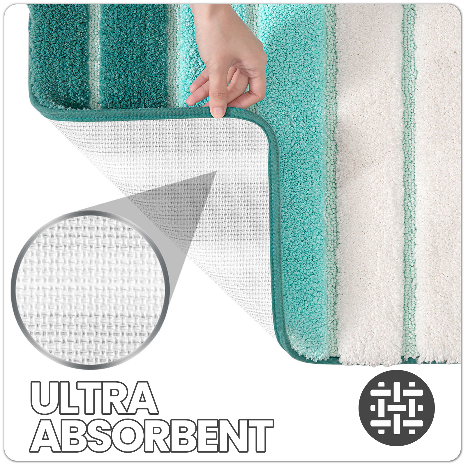 OEAKAY Turquoise Striped Microfiber Bath Mat, 16"W x 24"L photo 5