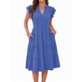 thumbnail image 3 of MOYIKO Summer Dresses for Women Ruffle Sleeve V Neck Midi Dresses Fashion Casual Flowy Beach Vacation Sundress with Pockets, 3 of 7