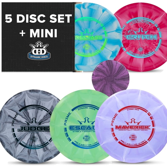 Juego de golf Dynamic Discs Prime Burst de 5 discos | Incluye Putter Midrange 2X Fairway y Driver + Mini Marcador | Accesorios de golf de disco para principiantes | 170-176 g | Paquete principiante pa