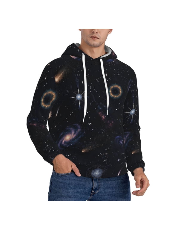 Galaxy Space Mens hooded sweatshirt long-sleeved pull-over ideal for travel and everyday wear
