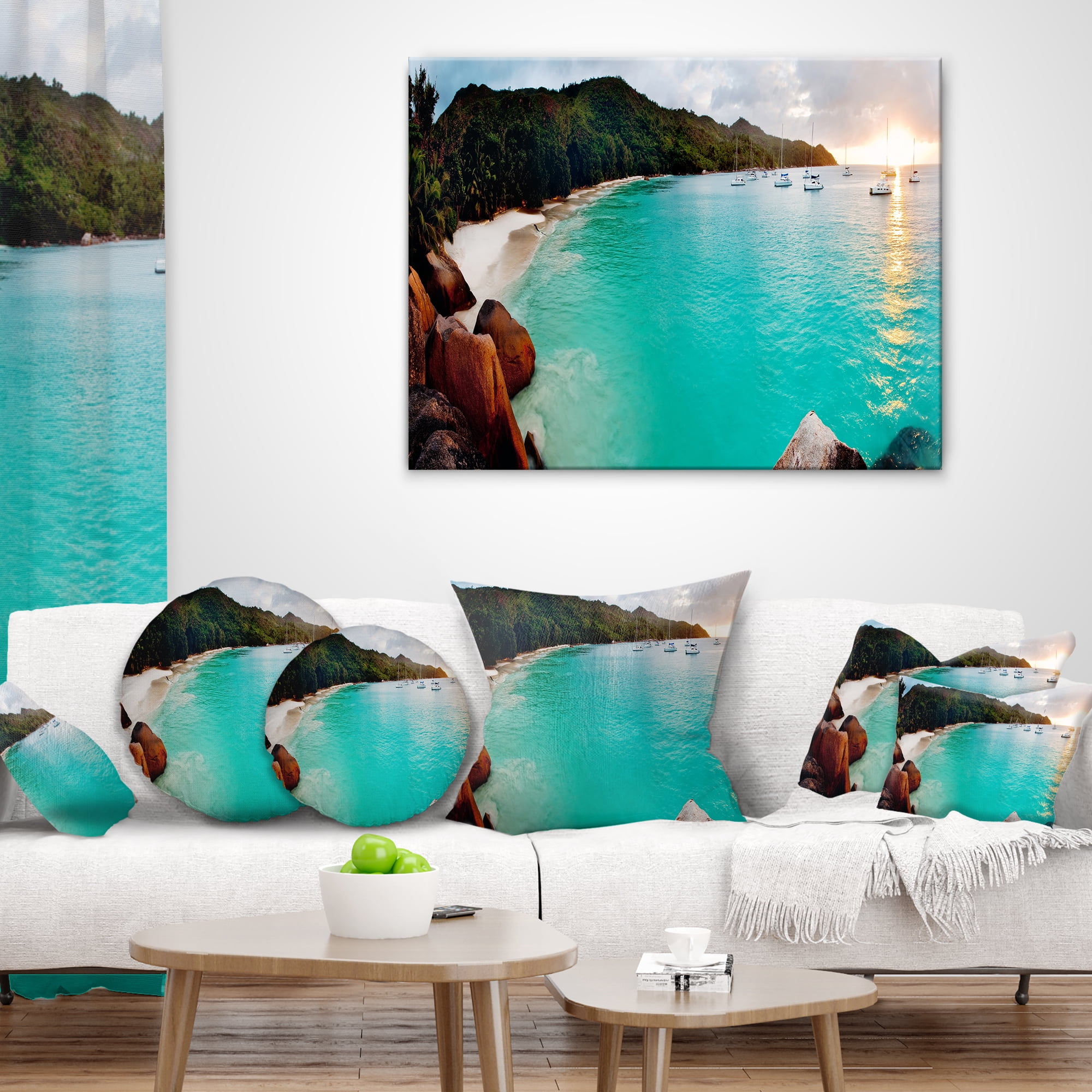 Designart Tropical Beach with Blue Waters - Seascape Throw Pillow - 16x16
