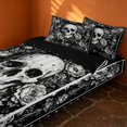 thumbnail image 2 of Erosebridal Spooky Gothic Skull Zipper Queen Comforter Set with Fitted Sheet and 2 Pillowcases, Hippie Starry Blossom Zipper Bedding Set for Boys Girls, Black White, Black Reversible, 2 of 7