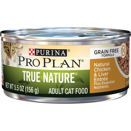 (24 Pack) Purina Pro Plan Grain Free Cat Food Wet Pate, Natural Chicken and Liver Entree, 5.5 oz. Cans
