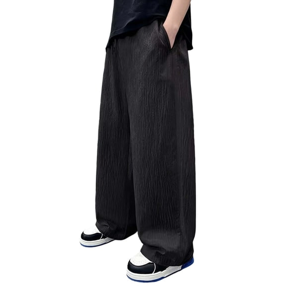 WAYUTE Boys Pants Solid Color Loose Fit Straight Leg Baggy Pants Lightweight Breathable Summer Trousers for Big Kids Play Versatile Casual Outdoor,11-12 Y,Black