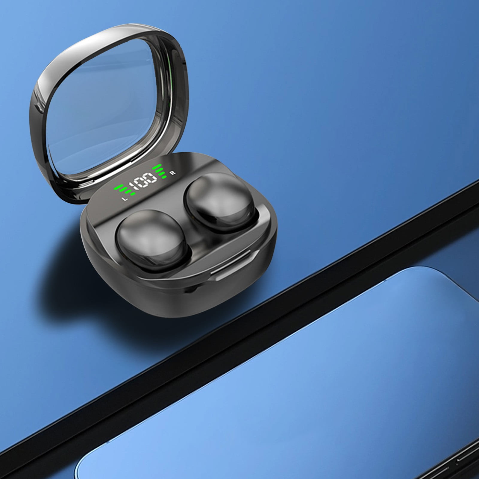 Bluetooth Headphones True Wireless Earbuds 60H Playback LED Power Display Earphones with Wireless Charging Case IPX5 Waterproof in-Ear Earbuds with Mic for Smart Phone Laptop TV Computer Sports,Black