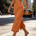 thumbnail image 5 of Inverelee Women's High Waist Solid Relaxed Fit Cropped Wide Leg Culottes Lightweight Breathable Casual Capri Pants Orange S, 5 of 6
