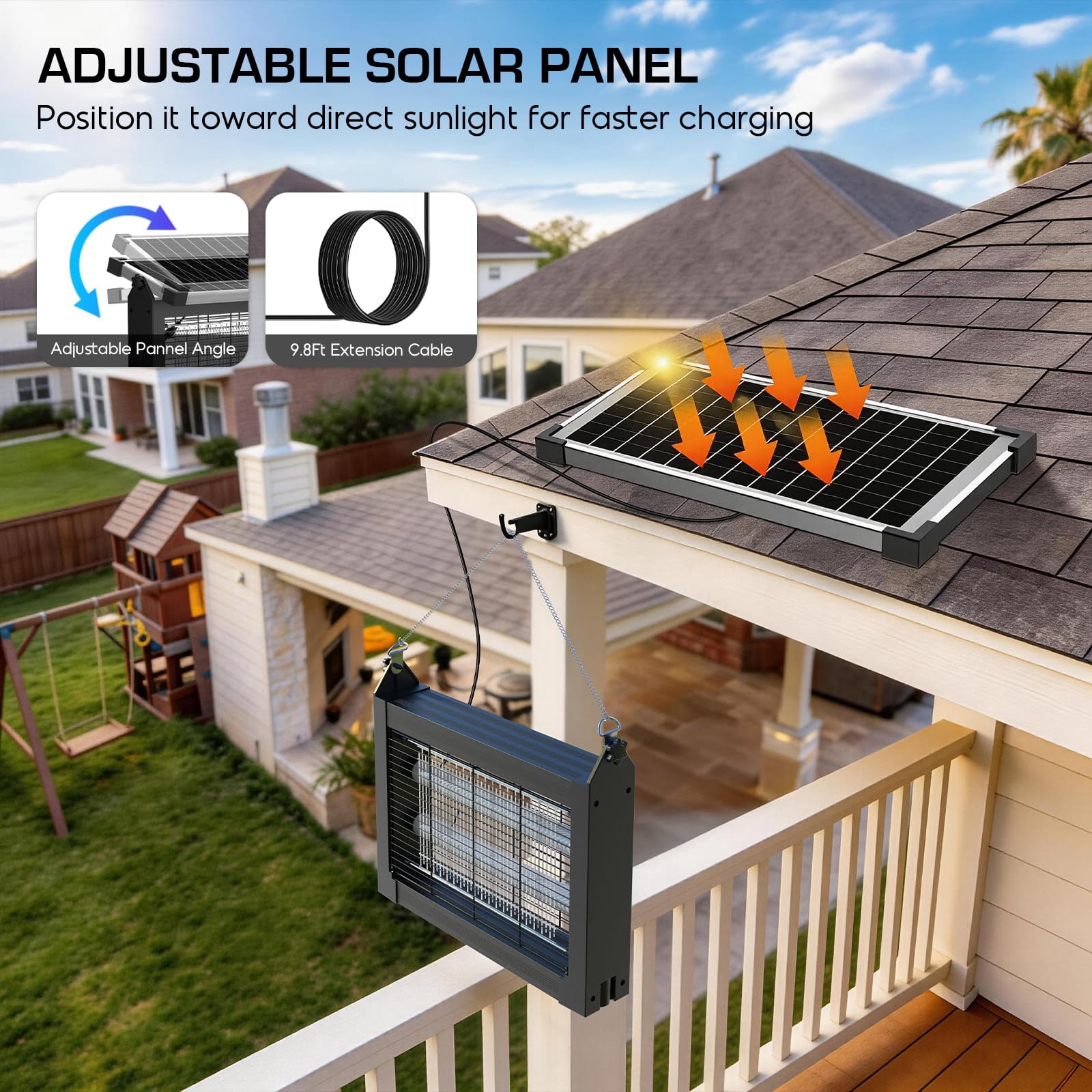 Solar Zapper Outdoor Waterproof  4500v High Power Cordless Mosquito With Smart Light Sensor Dual & Usb Rechargeable Insect Killer For Patio Garden Backyard Indoor Use