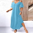 thumbnail image 2 of Summer Maxi Dresses for Womens 2026 Fashion Plus Sise Cold-Shoulder V-Neck Short Sleeve Solid Color Casual Maxi Dress, 2 of 5