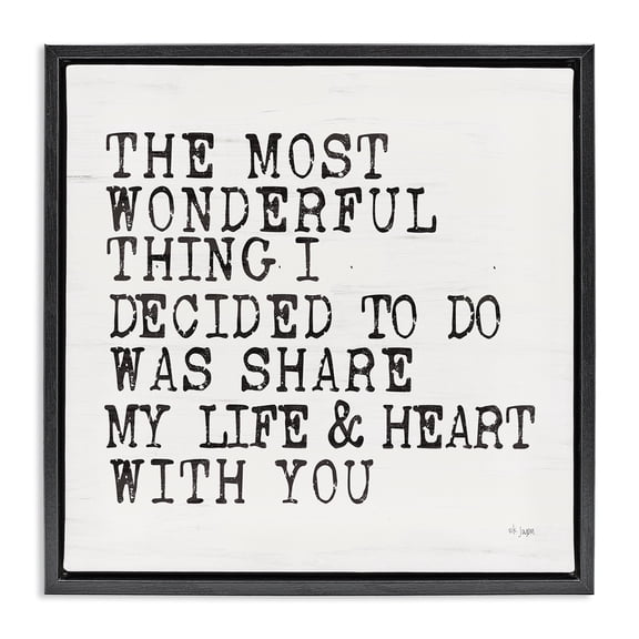 Stupell Industries Shabby Chic Share My Heart Inspirational Black Floating Frame Canvas Art, 18 x 18, by Jaxn Blvd.