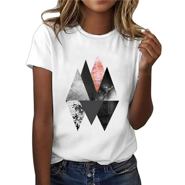 Tops de Mujer Elegantes Blusas Casuales Camisas Erógenas de Moda de Cuello Redondo Camiseta Impresa de Manga Corta Odeerbi ODB167980