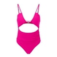 thumbnail image 5 of VNKIDY Womens Solid Color Hollow Out One Piece Swimsuit Spaghetti Strap V Neck Ruched Waist High Cut Swimsuit For Summer Beach Wear Pink XXL, 5 of 5