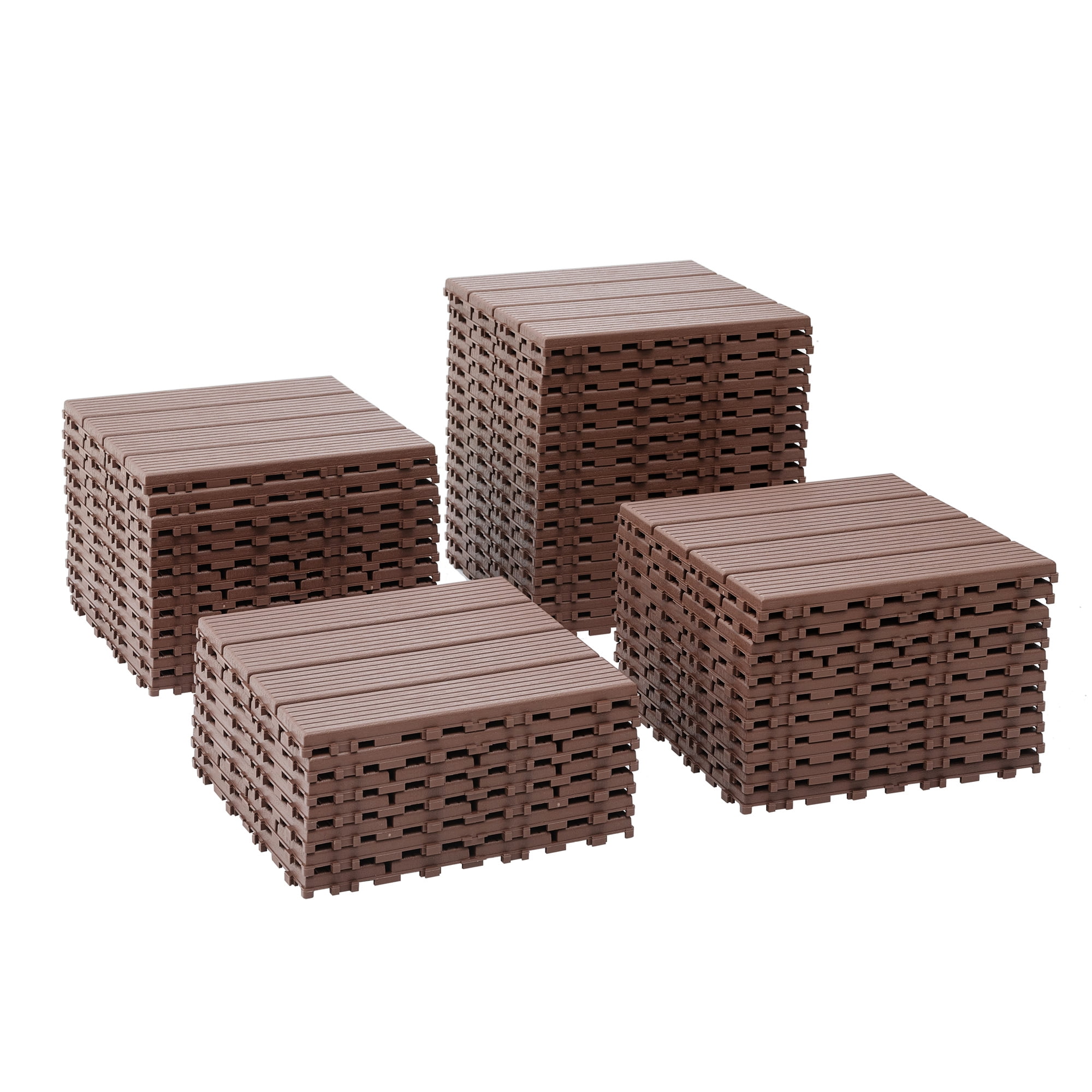 Miniyam 44 Pcs Interlocking Deck Tiles, 12" x 12", Polypropylene, for Outdoor Balcony Garden Brown