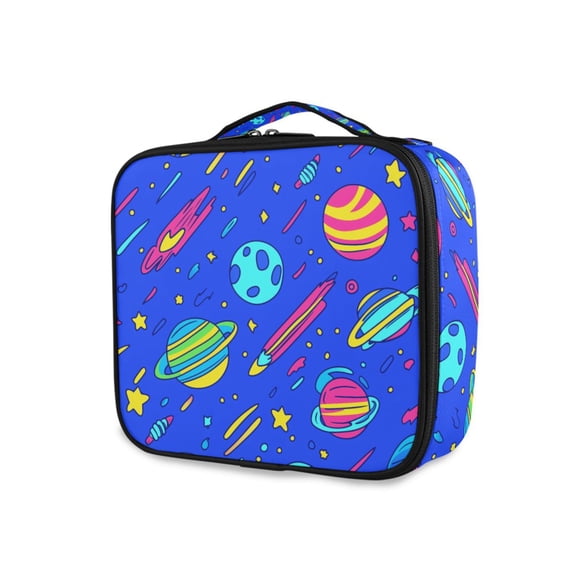 FORMRS Travel Makeup Bag Large Capacity Train Case Cosmetic Organizer with Adjustable Dividers, Colorful Cartoon Planets