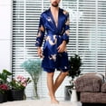 thumbnail image 4 of Dengjunhu 2Pcs Mens Satin Robe Lightweight Silk Spa Bathrobe with Shorts Nightgown Long Sleeve House Printed Bathrobe Set, 4 of 7