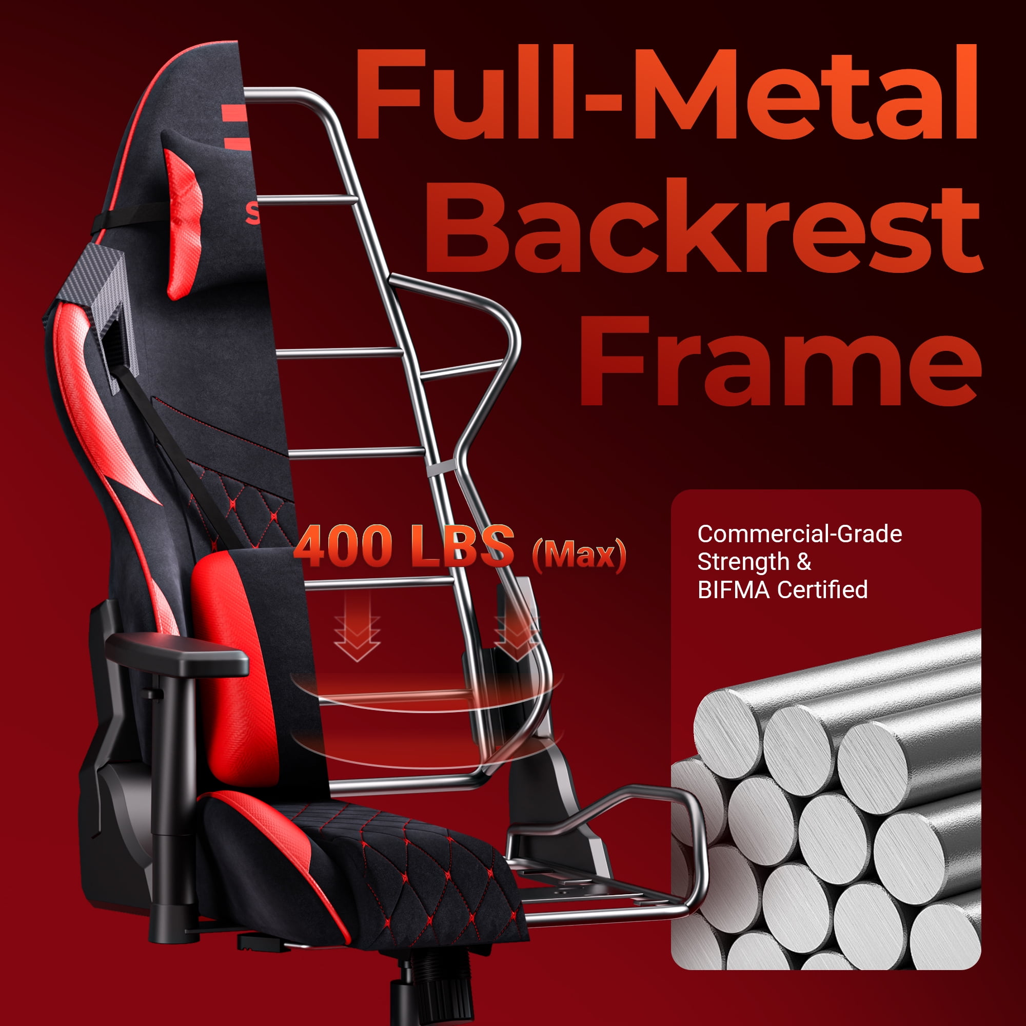 Seenda Adult High Back PC Gaming Chair with Linked Armrests and Lumbar Support, 400 lbs with BIFMA Certified, Red