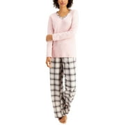 allbrand365 designer brand Mixit Solid Top And Plaid Flannel Pajama Pants Set Womens,Square Plaid,X-Small