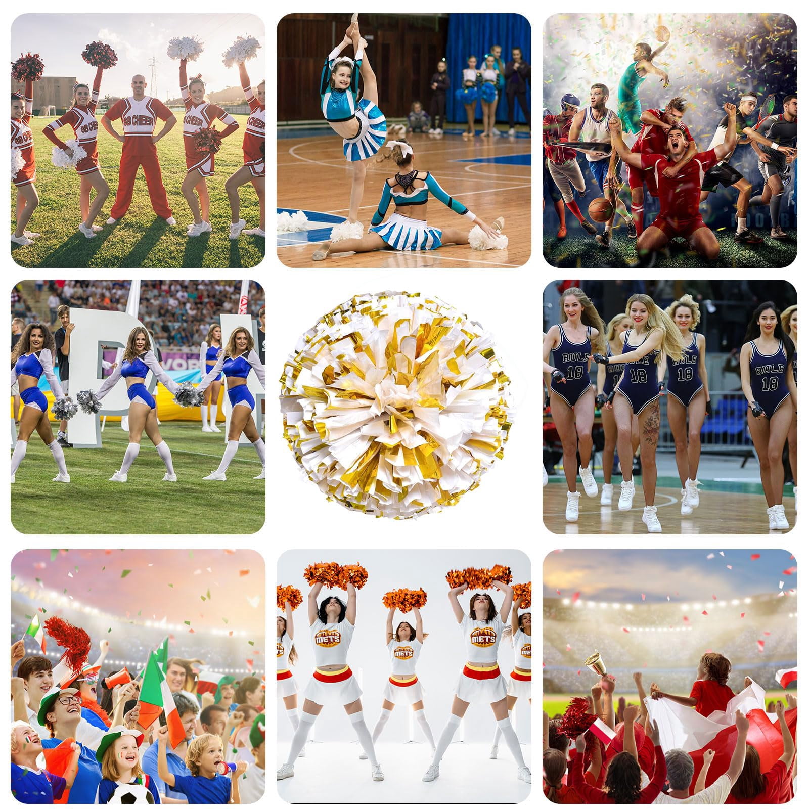 10 Pcs Cheerleading poms,pom poms Cheerleading with Finger Holes Cheer Pom Pomsfor Dance, Matches, Team Spirit Sports