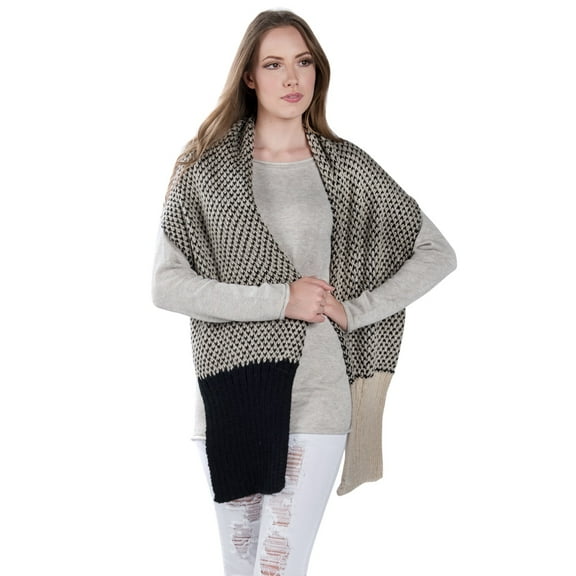 Womans Warm Woolen Weave Sleeve Edge Scarf Wrap Series [Adult Sized 71 inch length]