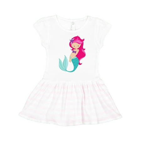 

Inktastic Cute Little Mermaid Pink Hair Purple Sea Star Gift Toddler Girl Dress