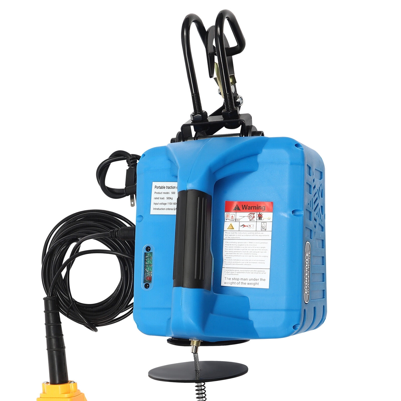 110V Portable Electric Hoist Winch Engine Crane Lifting ww/ 2 Remotes 1100lbs