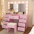 thumbnail image 7 of Ktaxon Large Makeup Vanity, Get Ready with Me GRWM Vanity Table Set W/ Visible Glass Top & Charging Station, Light Pink, 7 of 7