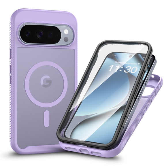 for Google Pixel 11 Pro XL Magnetic Case with Built-in Screen Protector, Compatible with MagSafe, Luxury Translucent Full-Body Protection Shockproof Durable Protective Slim Fit Case Cover, Purple