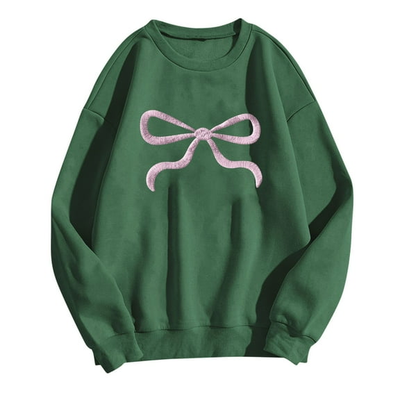 Ytndtr Oversize Sweatshirt for Women Crew Neck Long Sleeve Casual Tops Bow Graphic Hoodies Pullover Sweater