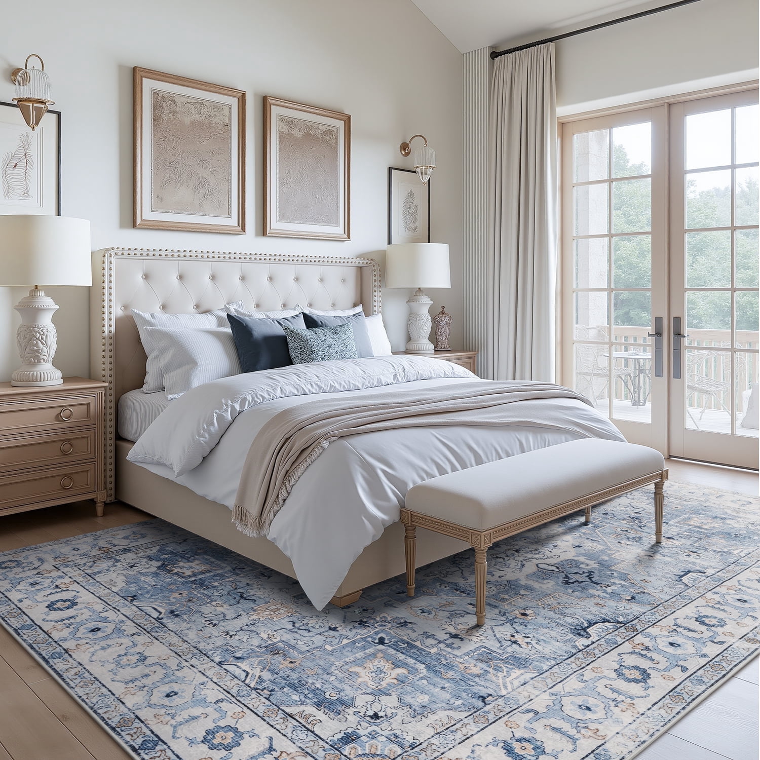 VUNATE 9'x12' Area Rugs for Living Room Washable Rugs Floral Vintage Area Rug Boho Indoor Carpet Soft Rugs for Bedroom Office Dining Room Kitchen Accent Rug Contemporary Home Decor Blue