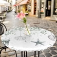 thumbnail image 6 of Sage Green Coastal Round Tablecloth for 36-44 Inch Tables,Fitted Table Cover with Elastic Edge,Summer Eucalyptus Leaves Beach Ocean Starfish Conch Waterproof Outdoor Table Cloth Protector for Dinner, 6 of 9