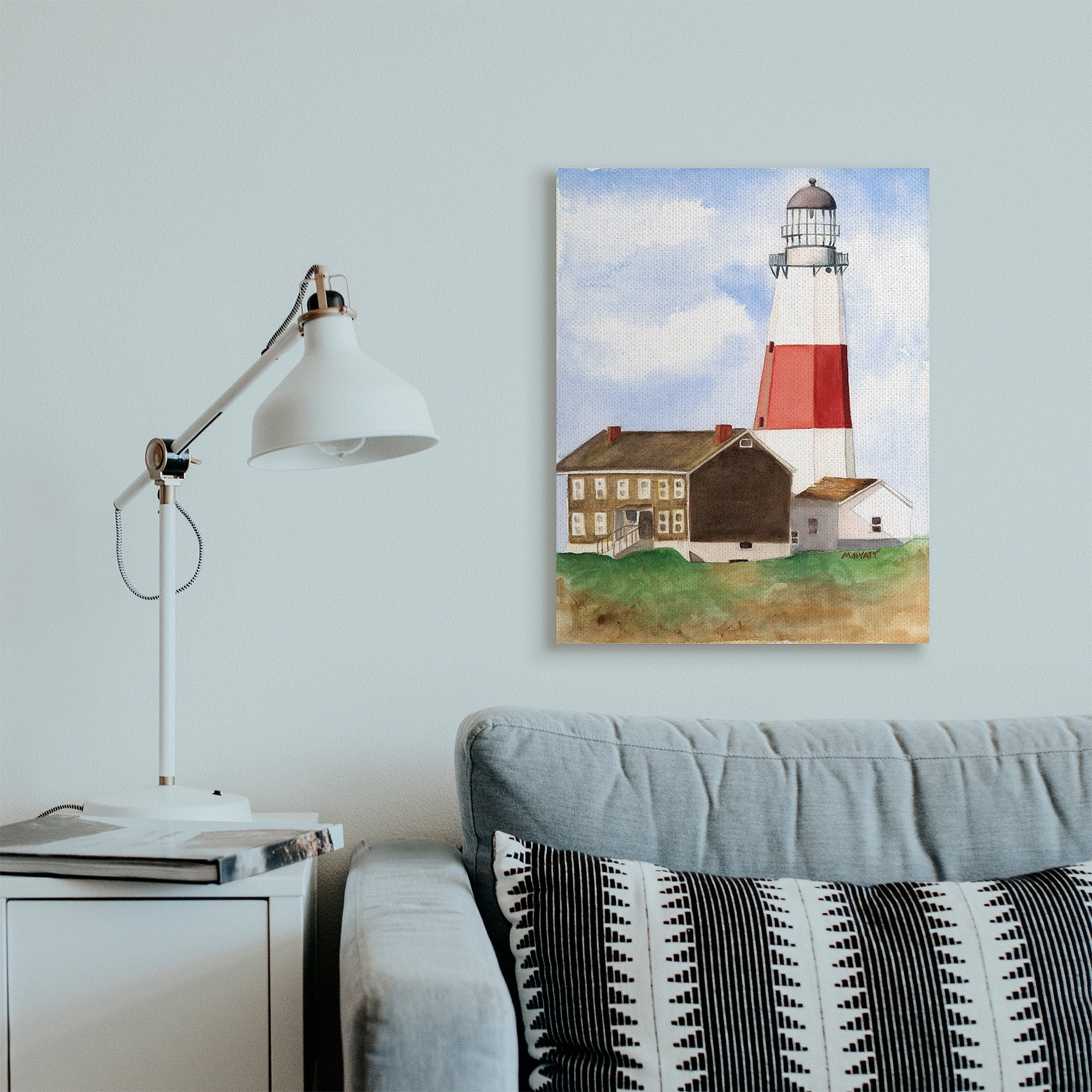 Stupell Industries Nautical Red Striped Lighthouse Coastal Cliff Architecture Canvas Wall Art, 24 x 30, Design by Melissa Hyatt LLC