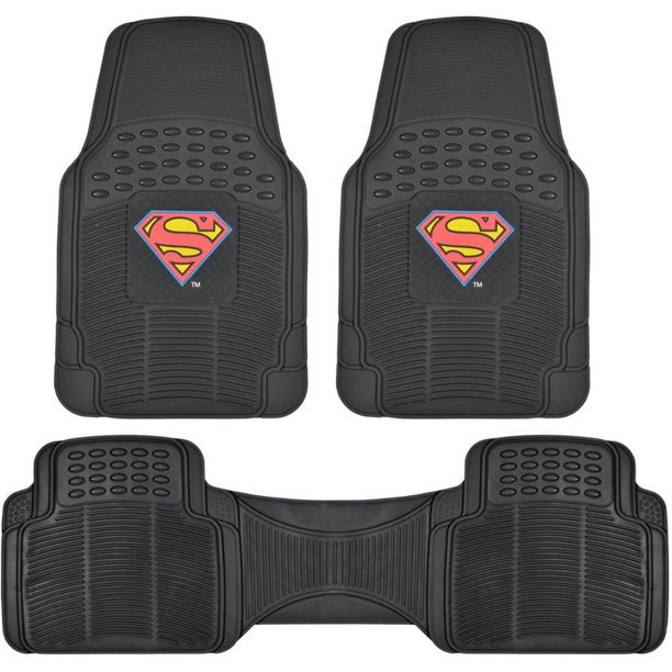 Superman Car Floor Mats Rubber 3 Pieces Heavy Duty Trimmable Liners