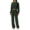 thumbnail image 3 of Women 2 Piece Outfits Sweatsuit Set Twist Front Cropped Sweatshirt Wide Leg Sweatpant Lounge Set Olive Green S, 3 of 8