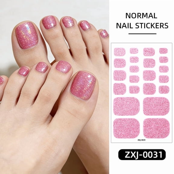 Buy 2 Get 1 Free Pink Glitter Toe Nail Stickers, Full Cover Sparkly Pedicure Nail Wraps with Nail File, Self Adhesive Long Lasting Foot Nail Art Strips for Summer Beach
