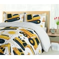 thumbnail image 3 of Ambesonne Trucks Duvet Cover Set, Cartoon Construction Print, King, Yellow and Dark Petrol Blue, 3 of 4