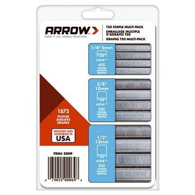 

Arrow Staples Multi-Pack 1/4 3/8 & 1/2-In 625-Pk. Of Each 1 Pack