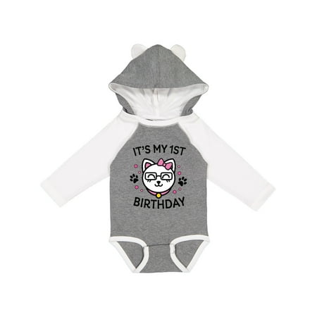 

Inktastic Its My 1st Birthday with Cat in Glasses Gift Baby Girl Long Sleeve Bodysuit