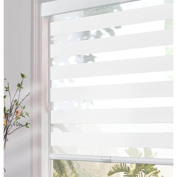 Cordless Zebra Blinds for Windows, White Light Filtering Zebra Shades for Indoor, Sheer Shades Thermal Insulated Blinds with Upgraded Cassette