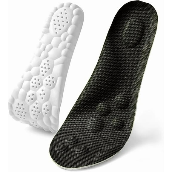 Footstr Insoles, 2025 New Footstr Breathable Soft Foam Shoe Insole with Arch Support, 4D Cloud Elastic Comfort Memory Massage Insole for Mens Women (Black,Men 10.5,Women 12)