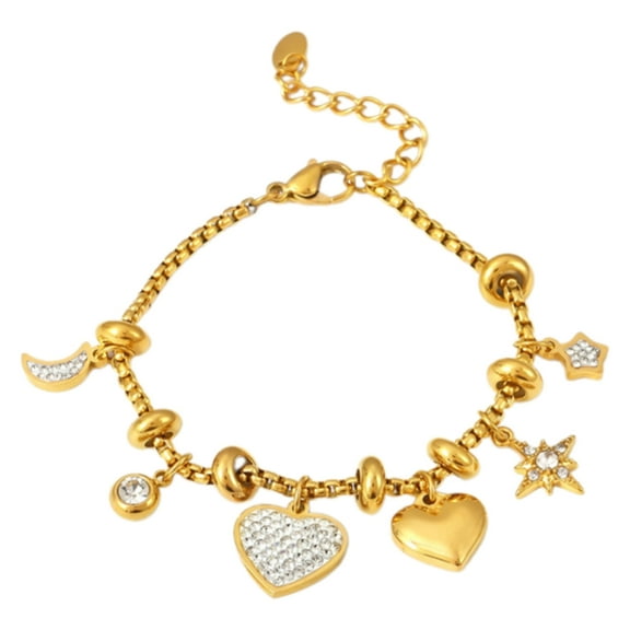 YIEMEEN 18k Gold Plated Heart Charm Bracelet Accessory for Women with Various Pendants