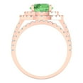 thumbnail image 4 of 2.68 ct Brilliant Round Cut Green Zircon 18K Rose Gold Halo Solitaire with Accents Engagement Bridal Wedding Ring Band Set size 10.25, 4 of 7
