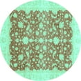 thumbnail image 1 of Ahgly Company Indoor Round Oriental Turquoise Blue Traditional Area Rugs, 6' Round, 1 of 4