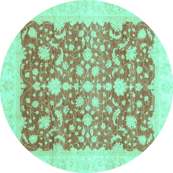 Ahgly Company Indoor Round Oriental Turquoise Blue Traditional Area Rugs, 6' Round
