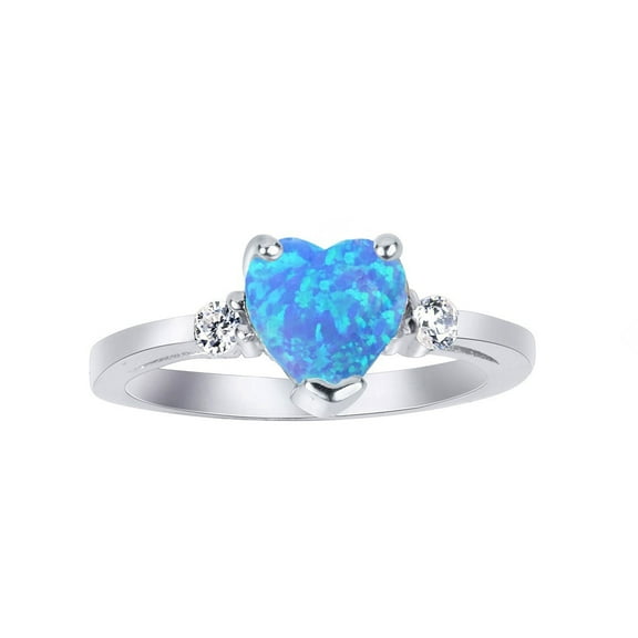 Blue Simulated Opal Cubic Zirconia Heart Promise Ring 925 Sterling Silver Size 11