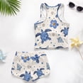 thumbnail image 6 of COEQINE Girls Tankini Swimsuit 2 Piece for Kids Ages 14-15 with Removable Pads Printed Bathing Suits for Teen Soft Crewneck Tank Top and Swim Shorts, Sea Turtle Plumeria Blue, 6 of 8